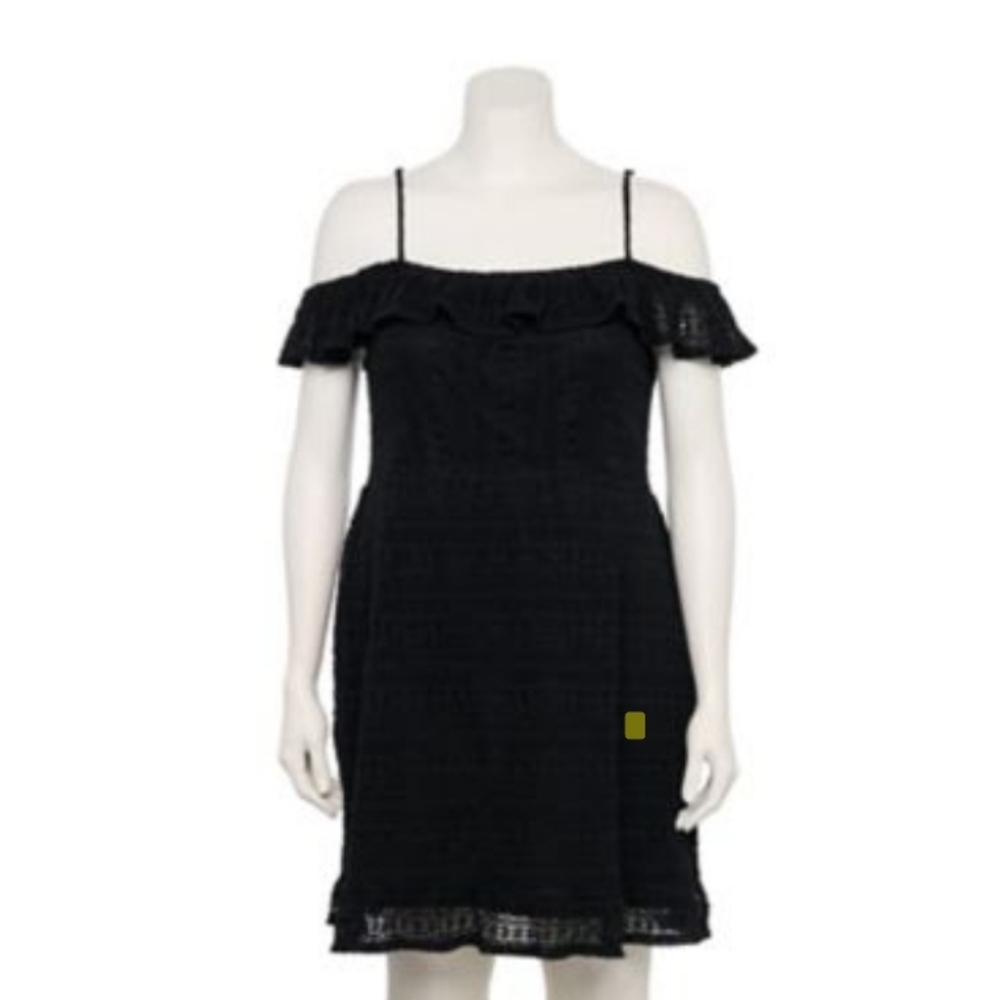 Juniors' Live To Be Spoiled Ruffled Crochet Off-The-Shoulder Skater Dresd